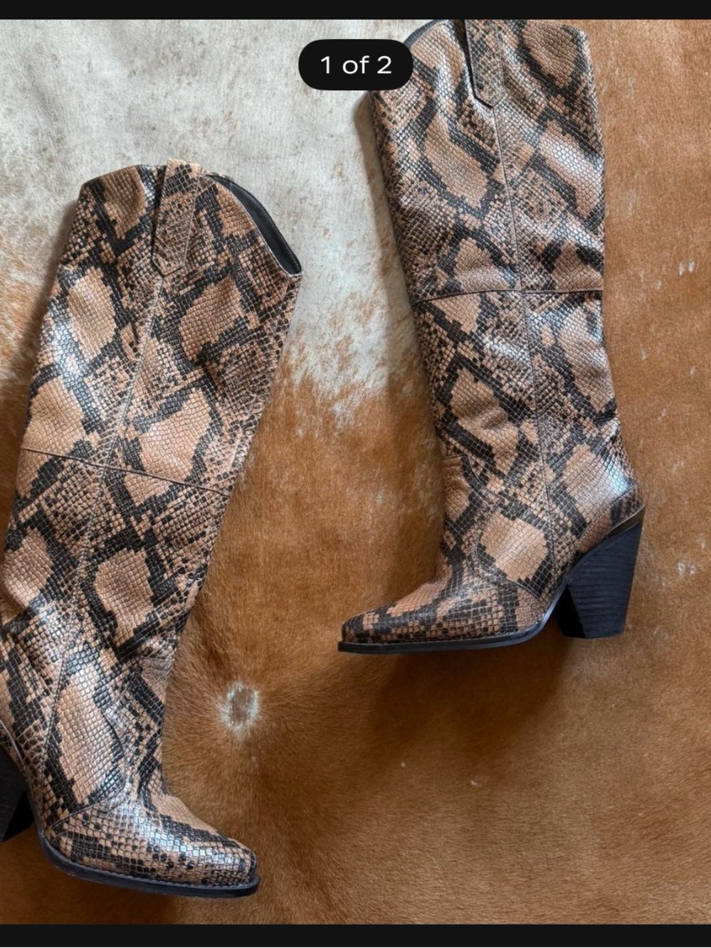 Free People Snake-Print Knee-High Heeled Boots - Tan/Black